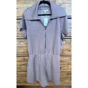 Spanx Romper Women's XL Gray Smoke AirEssentials Half Zip Short Sleeve NWT